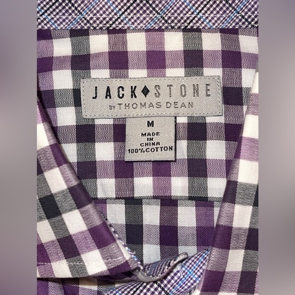 Jack Stone Thomas Dean Mens Long Sleeve Button Up Purple Check Shirt Sz M - Picture 8 of 8
